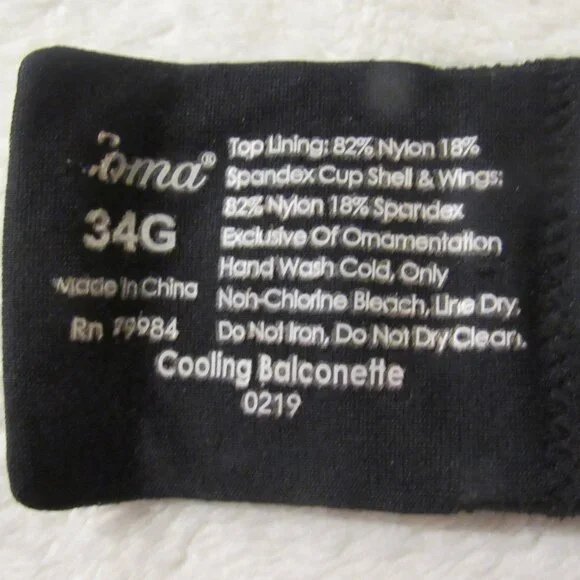 Soma Cooling Balconette Black Bra 34G USED - Picture 5 of 6